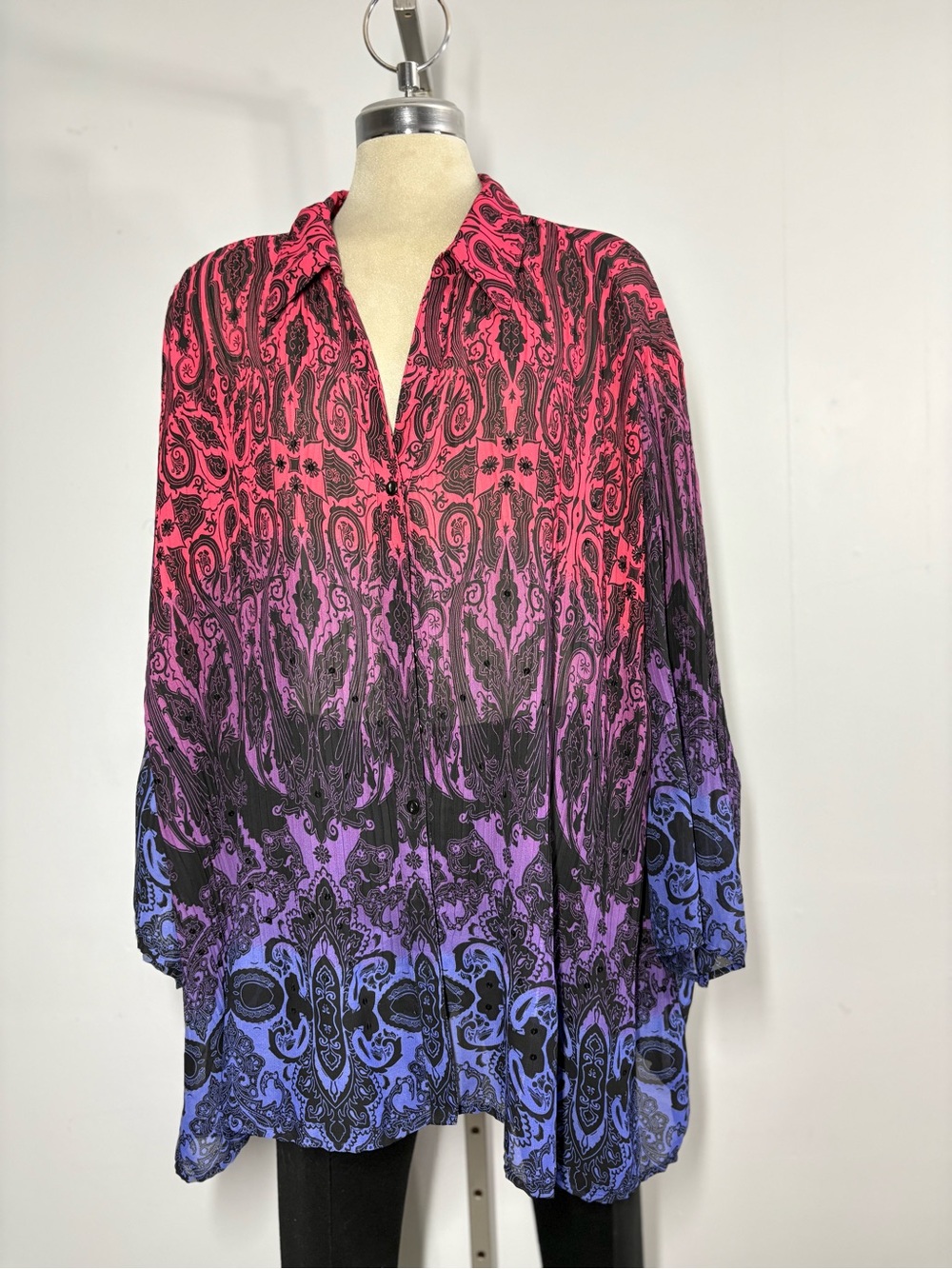 Collection B Ombre Paisley Button-Down Shirt - Pink, Purple, Blue